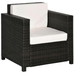 Rackhams Single Seater Rattan Chair, PE Wicker Garden Armchair with 10 cm Thickened Cushion, All-Weather Rattan Garden Chair with Armrests, Brown - thumbnail 1