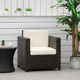 Rackhams Single Seater Rattan Chair, PE Wicker Garden Armchair with 10 cm Thickened Cushion, All-Weather Rattan Garden Chair with Armrests, Brown - thumbnail 2