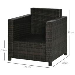 Rackhams Single Seater Rattan Chair, PE Wicker Garden Armchair with 10 cm Thickened Cushion, All-Weather Rattan Garden Chair with Armrests, Brown - thumbnail 3