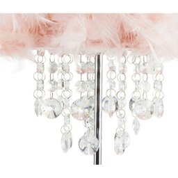 Rackhams Modern Chandelier Style Pink Feather Table Lamp with Waterfall Acrylic Droplets - thumbnail 3