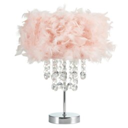Rackhams Modern Chandelier Style Pink Feather Table Lamp with Waterfall Acrylic Droplets - thumbnail 2