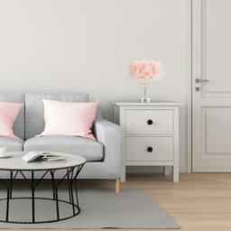 Rackhams Modern Chandelier Style Pink Feather Table Lamp with Waterfall Acrylic Droplets - thumbnail 5