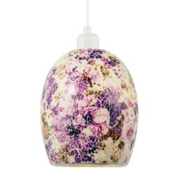 Rackhams Floral Inspired Crackle Mosaic Glass Rounded Oval Pendant Light Shade - thumbnail 2