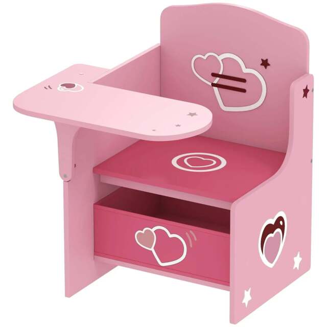 Rackhams Kids Table and Chair Set, Children Desk and Chair with Storage Bins for Playing, Reading, Painting, for Ages 3-5, Pink