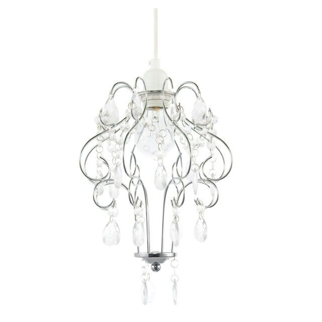Rackhams Polished Chrome Shabby Chic Chandelier Style Pendant Shade with Acrylic - image 1