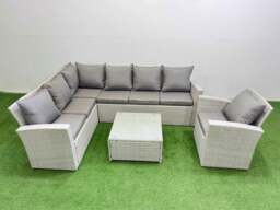 Rackhams Outdoor Rattan Garden Furniture Set 7 Seater Corner Sofa Sets with Square Coffee Table Chair Light Grey Mixed - thumbnail 1