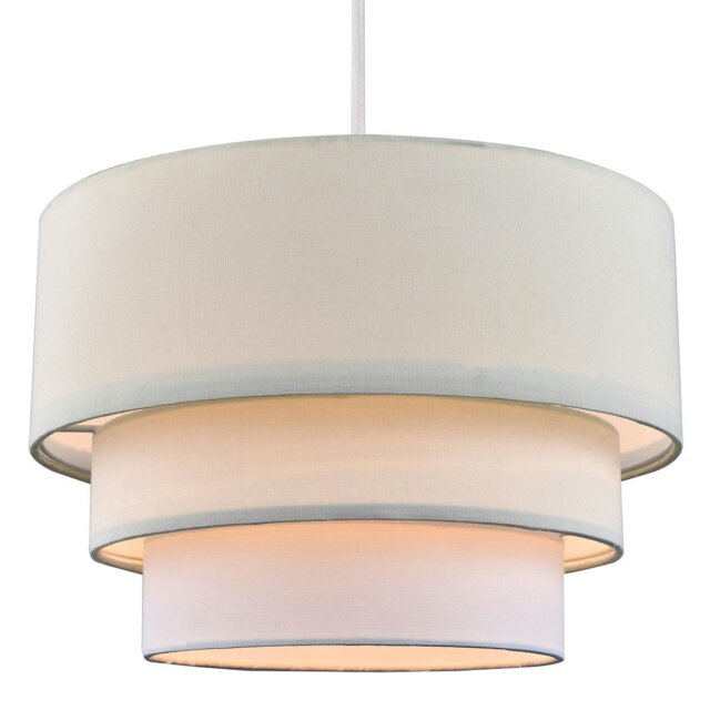 Rackhams Contemporary Round Triple Tier Cream and White Cotton Fabric Pendant Light Shade - image 1