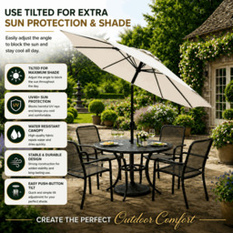 Rackhams Garden Parasol Solar LED 2.7M ,Tilting Table Umbrella with Crank Handle, Protection UV40, Includes Parasol Cover- Cream - thumbnail 6