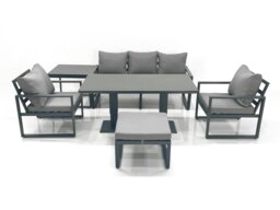 Rackhams Outdoor Aluminium Garden Furniture Set with Adjustable Rising Lifting Dining Table 3 Seater Sofa 2 Chair Big Footstool Side Table Dark Grey - thumbnail 1