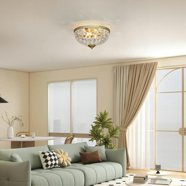Rackhams Chandelier Crystal Ceiling Light with E14 Base 2-Lights, Black - Gold tone - 1 - Metal, Glass, Crystal - image 1