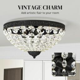 Rackhams Chandelier Crystal Ceiling Light with E14 Base 2-Lights, Black - Gold tone - 1 - Metal, Glass, Crystal - thumbnail 4