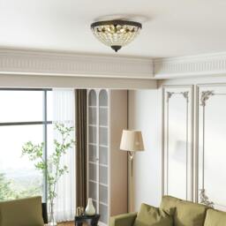 Rackhams Chandelier Crystal Ceiling Light with E14 Base 2-Lights, Black - Gold tone - 1 - Metal, Glass, Crystal - thumbnail 2