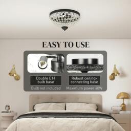 Rackhams Chandelier Crystal Ceiling Light with E14 Base 2-Lights, Black - Gold tone - 1 - Metal, Glass, Crystal - thumbnail 5