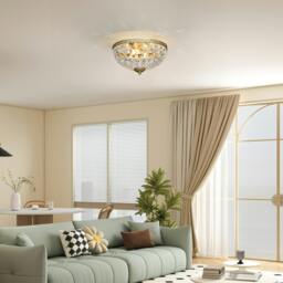 Rackhams Chandelier Crystal Ceiling Light with E14 Base 2-Lights, Black - Gold tone - 1 - Metal, Glass, Crystal - thumbnail 1