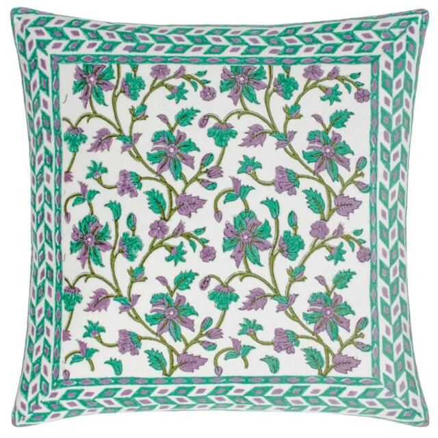 Rackhams Mentera Velvet Floral Cushion Cover - Oasis Green/Lilac - 50cm x 50cm - Oasis Green/Lilac - 100% Cotton - image 1