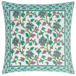 Rackhams Mentera Velvet Floral Cushion Cover - Oasis Green/Lilac - 50cm x 50cm - Oasis Green/Lilac - 100% Cotton