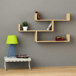 Rackhams Modern Tibet Wall Mounted Shelf Floating Bookcase Display Unit 66.5x119x22cm - Natural Oak - thumbnail 2