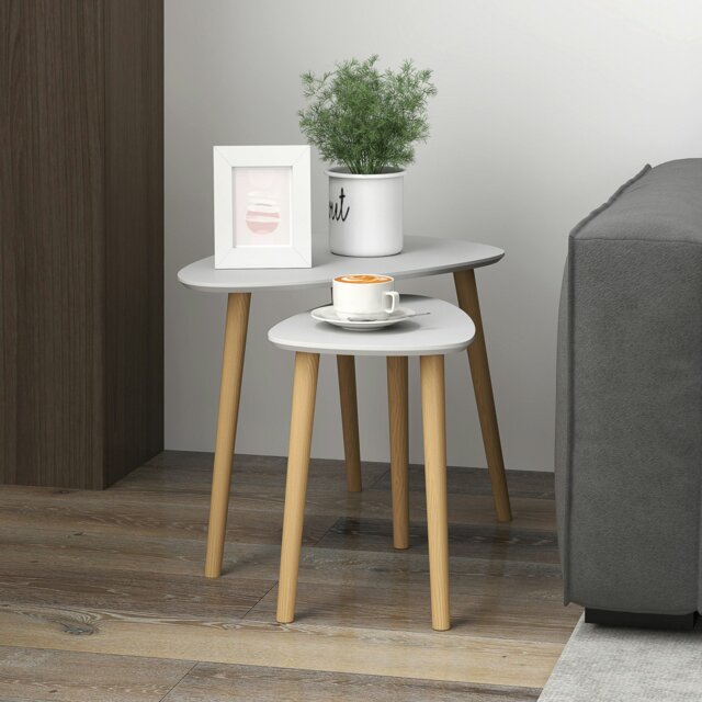 Rackhams Side Table Set of 2, Modern End Coffee Bedside Tables White Natural - Light Grey - image 1