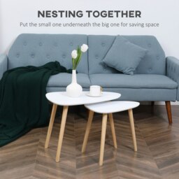 Rackhams Side Table Set of 2, Modern End Coffee Bedside Tables White Natural - Light Grey - thumbnail 4