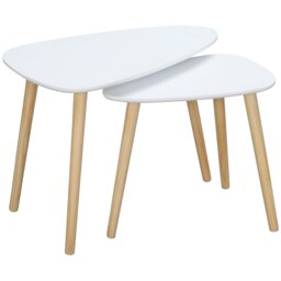 Rackhams Side Table Set of 2, Modern End Coffee Bedside Tables White Natural - Light Grey - thumbnail 3