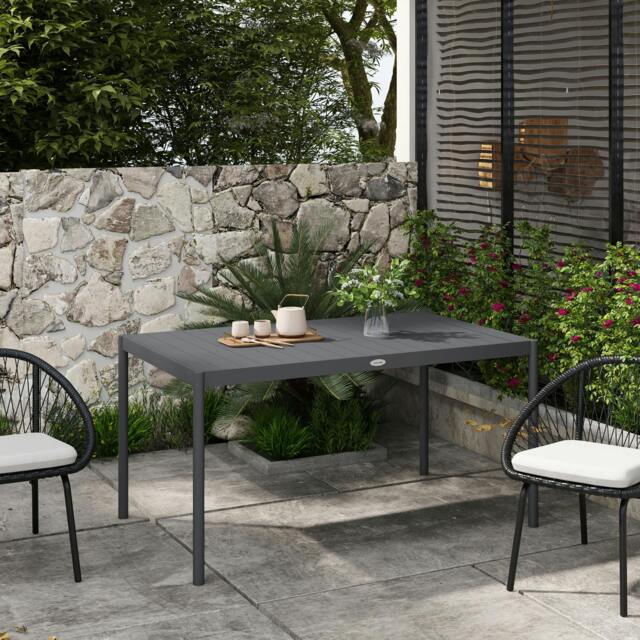 Rackhams 145cm Garden Table with Slatted Aluminium Top, Steel Legs, Dark Grey - image 1