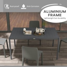 Rackhams 145cm Garden Table with Slatted Aluminium Top, Steel Legs, Dark Grey - thumbnail 4