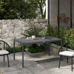 Rackhams 145cm Garden Table with Slatted Aluminium Top, Steel Legs, Dark Grey - thumbnail 3