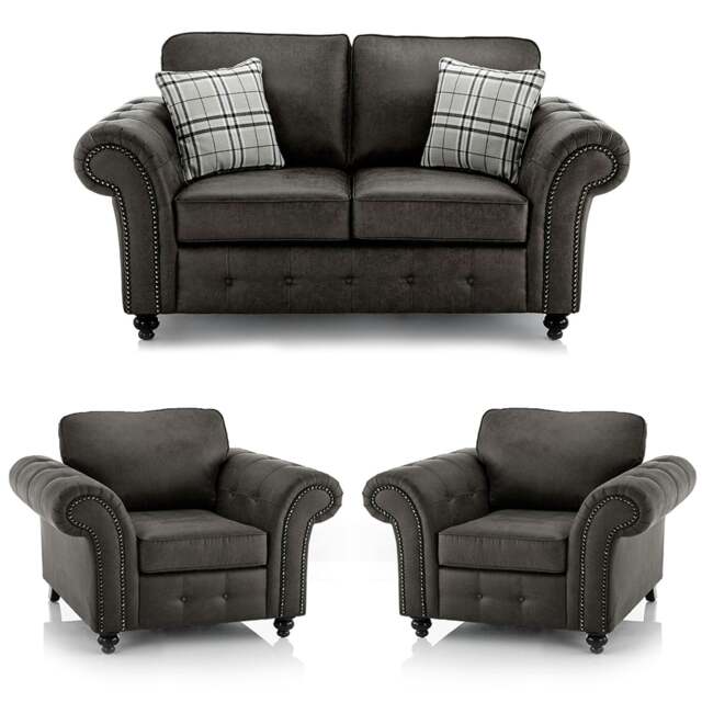 Rackhams Oakland Chesterfield Leather 3 Piece Sofa Suite (2 + 1 + 1) - Charcoal Grey - image 1