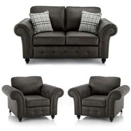 Rackhams Oakland Chesterfield Leather 3 Piece Sofa Suite (2 + 1 + 1) - Charcoal Grey