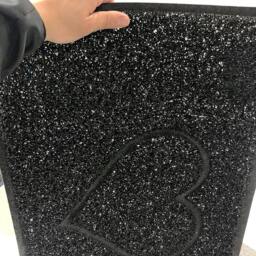 Rackhams Heart Small Embossed Doormat in Black with Open Back - Black - Small - thumbnail 3