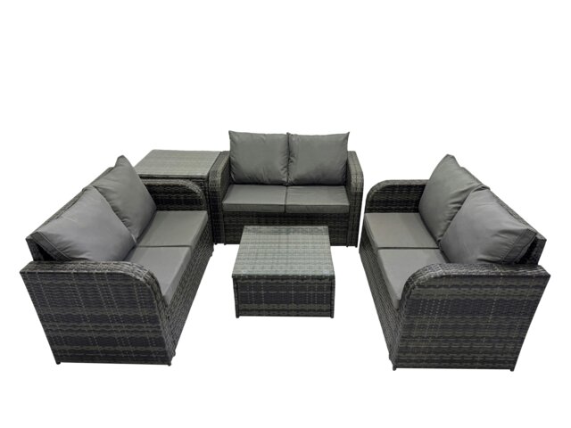 Rackhams Rattan Garden Outdoor Furniture Set Love Sofa Square Coffee Table Set with Side Table Dark Grey Mixed - image 1