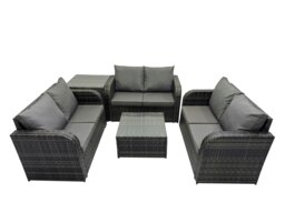 Rackhams Rattan Garden Outdoor Furniture Set Love Sofa Square Coffee Table Set with Side Table Dark Grey Mixed - thumbnail 1