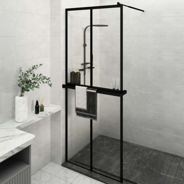 Rackhams Walk-in Shower Wall with Shelf Black 80x195 cm ESG Glass&Aluminium