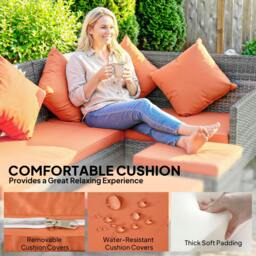 Rackhams 5Pcs Rattan Dining Corner Sofa Set, Garden Furniture Set, Orange - Modular sofa - 5 - PE Rattan, Metal, Polyester, Tempered glass - thumbnail 5