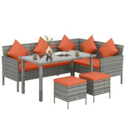 Rackhams 5Pcs Rattan Dining Corner Sofa Set, Garden Furniture Set, Orange - Modular sofa - 5 - PE Rattan, Metal, Polyester, Tempered glass - thumbnail 2