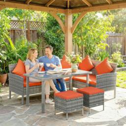 Rackhams 5Pcs Rattan Dining Corner Sofa Set, Garden Furniture Set, Orange - Modular sofa - 5 - PE Rattan, Metal, Polyester, Tempered glass