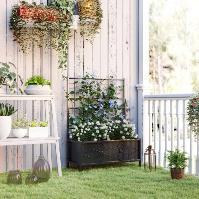 Rackhams Metal Raised Garden Bed Planter Box with Trellis, 90 x 40 x 120 cm - image 1