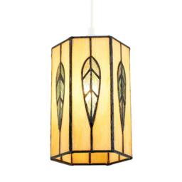 Rackhams Hexagonal Tiffany Pendant Light Shade with Emerald Green Leaf Decor - thumbnail 2
