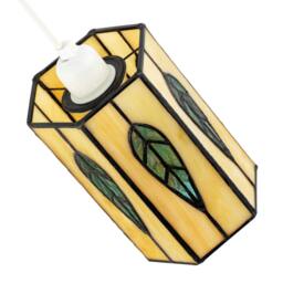Rackhams Hexagonal Tiffany Pendant Light Shade with Emerald Green Leaf Decor - thumbnail 3