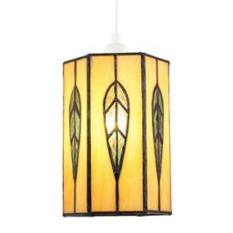 Rackhams Hexagonal Tiffany Pendant Light Shade with Emerald Green Leaf Decor - thumbnail 6