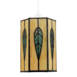 Rackhams Hexagonal Tiffany Pendant Light Shade with Emerald Green Leaf Decor - thumbnail 5