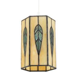 Rackhams Hexagonal Tiffany Pendant Light Shade with Emerald Green Leaf Decor