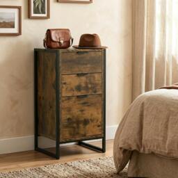 Rackhams Industrial 3-Drawer Bedroom Chest of Drawers with Metal Frame, Brown - thumbnail 1