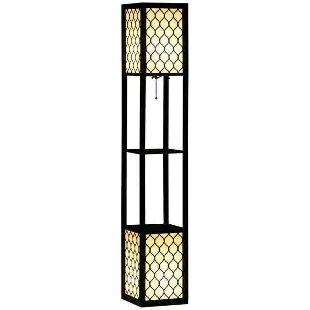 Rackhams Floor Lamp with Shelves, Modern Tall Standing Lamps with Fabric Lampshade, Chain Switch and Dual Light, Bulb not Included, Black - image 1