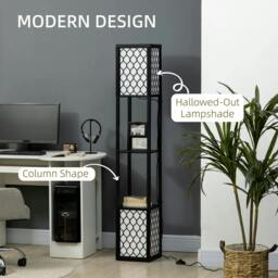 Rackhams Floor Lamp with Shelves, Modern Tall Standing Lamps with Fabric Lampshade, Chain Switch and Dual Light, Bulb not Included, Black - thumbnail 5