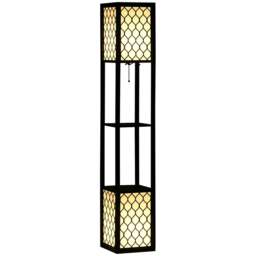 Rackhams Floor Lamp with Shelves, Modern Tall Standing Lamps with Fabric Lampshade, Chain Switch and Dual Light, Bulb not Included, Black - thumbnail 1