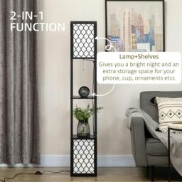 Rackhams Floor Lamp with Shelves, Modern Tall Standing Lamps with Fabric Lampshade, Chain Switch and Dual Light, Bulb not Included, Black - thumbnail 4