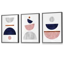 Rackhams Navy Blue, Blush & Copper Textured Geometric Framed Wall Art - 30x42cm (A3) - Light Oak - thumbnail 6