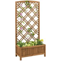 Rackhams Garden Planter with Trellis, Wooden Raised Bed for Garden with Lattice Trellis for Vegetables, Herbs and Flowers, Brown - thumbnail 1