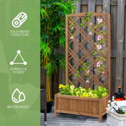 Rackhams Garden Planter with Trellis, Wooden Raised Bed for Garden with Lattice Trellis for Vegetables, Herbs and Flowers, Brown - thumbnail 6